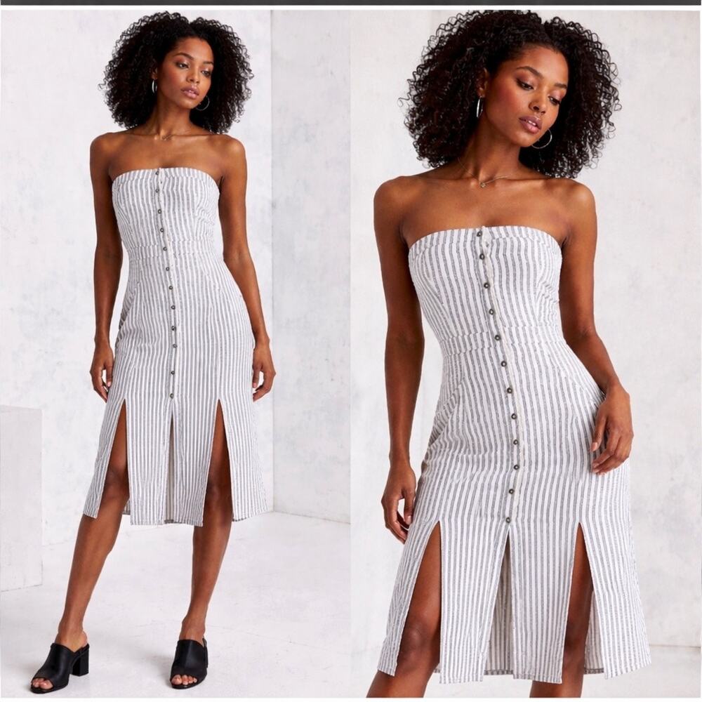 BDG Tiffany Strapless Midi Dress Women's Size 8 Linen Coastal Coquette Beachcore
